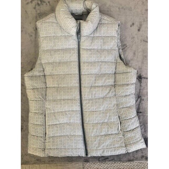 Gap Puffer  Jacket Vest Sleeveless Light Blue & White Womens Medium Full Zip - Picture 1 of 16